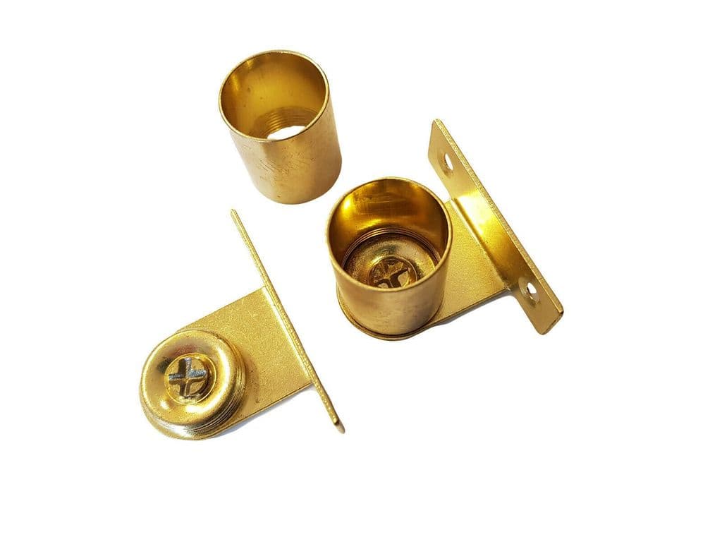 2 Brass Cranked Curtain Rod Recess Brackets 20mm Pole Support Brackets